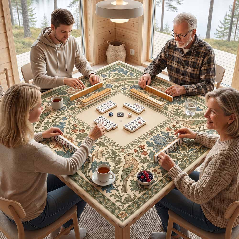 William Morris Inspired Mahjong Mat Arts and Crafts Thrush & Strawberry Game Mat Victorian Botanical Non Slip Mat