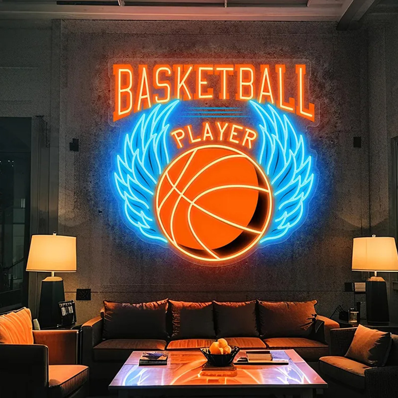 Personalized LED Basketball Neon Sign with Winged Ball Design for Basketball Lovers Teenage Boy Gifts