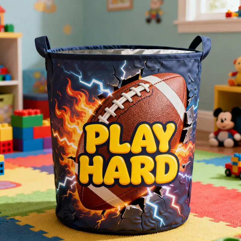 Personalized Football Storage Basket with Bold Lightning Design and Name for Young Athletes and Fans