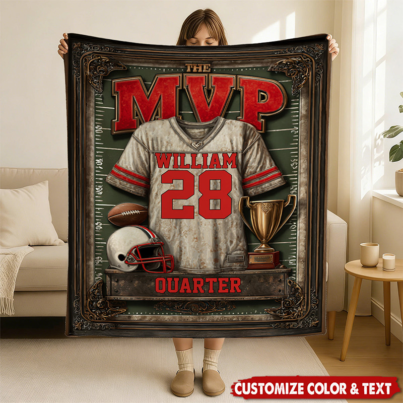 Personalize Your MVP Football Blanket with Custom Name and Number Design