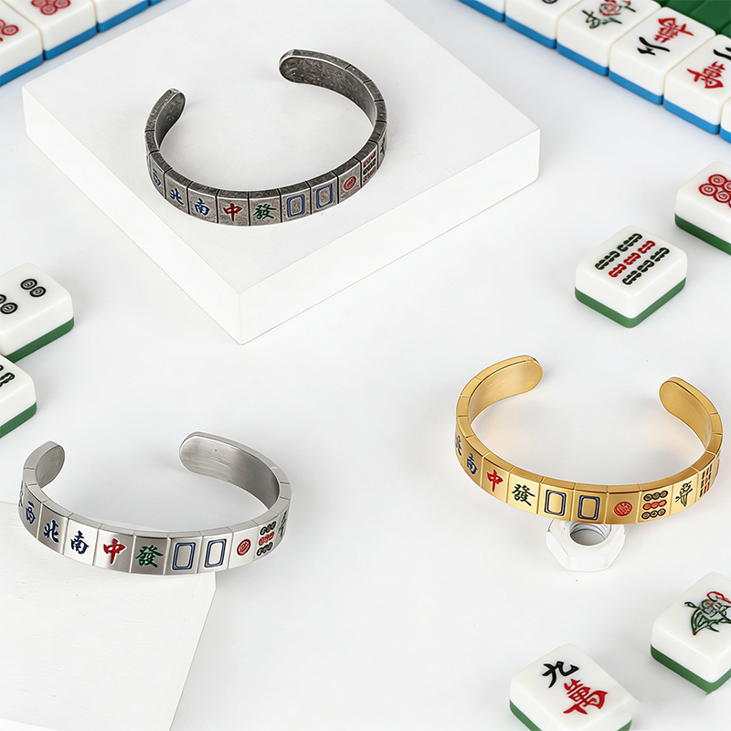 Titanium Steel Mahjong Bracelet Open-Style Bracelet for Mahjong Enthusiasts