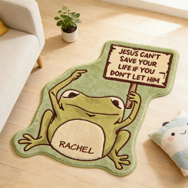 Personalize Jesus Save you Frog Christian Rug with Custom Name Faith Rug Religious Gift Christian Gift for Jesus Lover