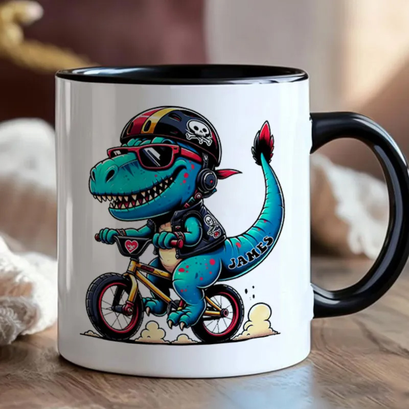Personalized Bicycle Mug Dino Rider Bike Kids Mug Race Bike Mug Bicycle Mug Bicycle Coffee Cup Bicycle Tea Cup for Cyclistsfor Biker Cycling Riding Lovers