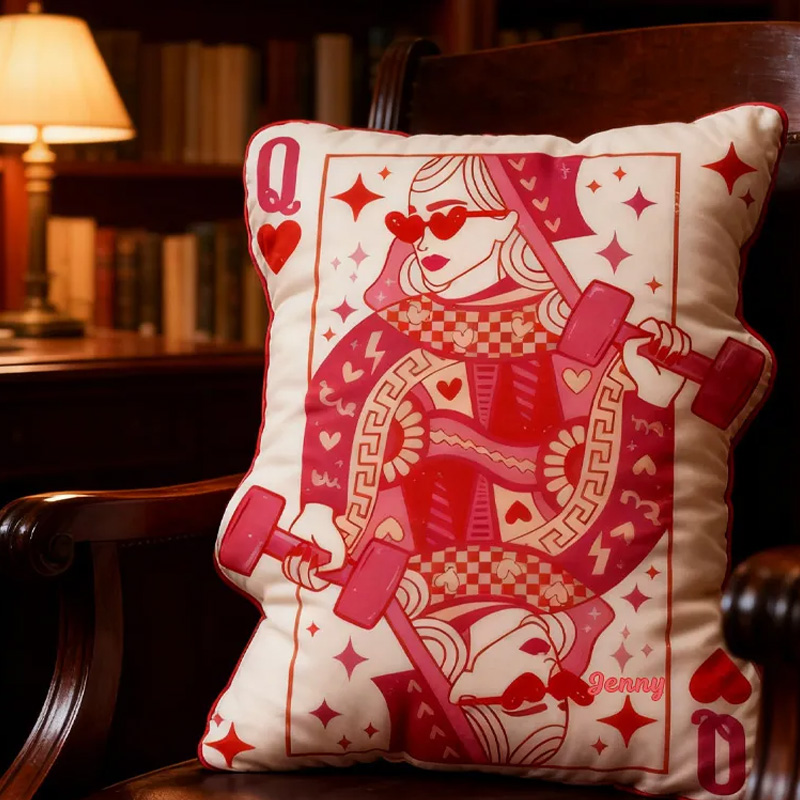 Personalized Graphic 3D Print Pillow Pillow Workout Queen of Hearts Gym Girl Sublimation Design Lift Heavy Shit Gym Rat Weightlifting Pillow for Gym Lovers