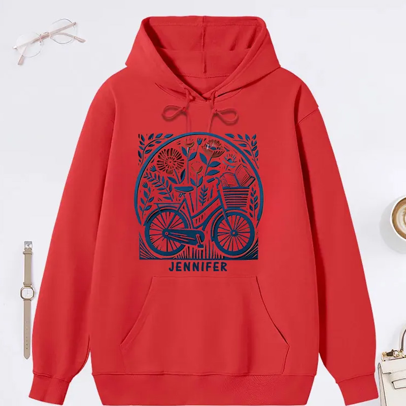 Personalized Hoodie Floral Book Lover Reading Gift Cyclist Hobbyist Bike Rider Hoodie Bicycle Lovers