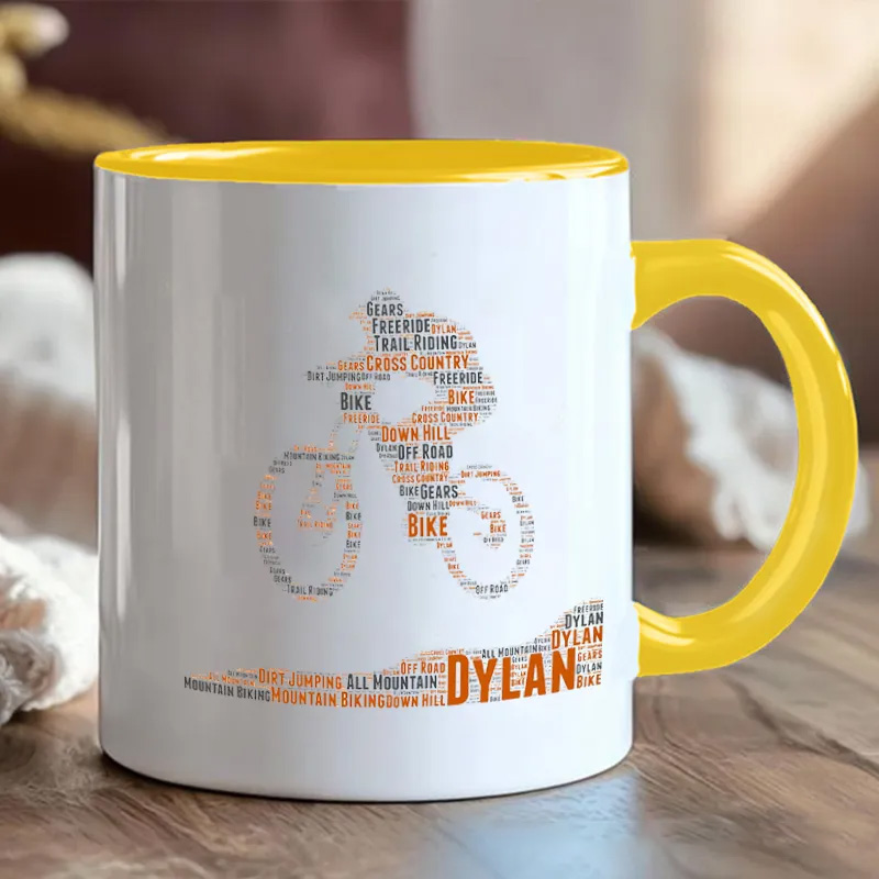 Personalized Name Cycling Mug Mountain Biking Gifts Word Gift Great Gift for Cyclists Road Bicycle Bike Biker Design