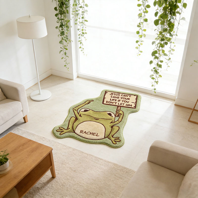 Personalize Jesus Save you Frog Christian Rug with Custom Name Faith Rug Religious Gift Christian Gift for Jesus Lover