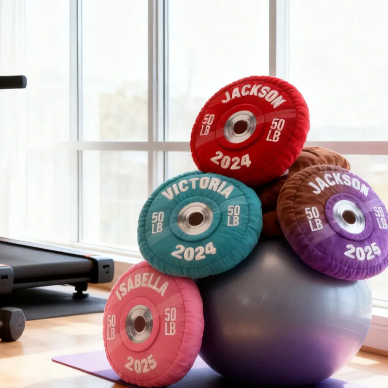 Personalized Weight Lifting Plate Name Pillow Graphic 3D Print Gift Ideas Exercise Themed Christmas Weightlifting Workout Pillow Comfortable Christmas Decor for Gym Lovers