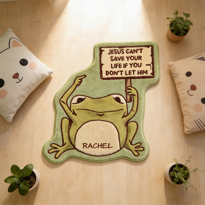 Personalize Jesus Save you Frog Christian Rug with Custom Name Faith Rug Religious Gift Christian Gift for Jesus Lover