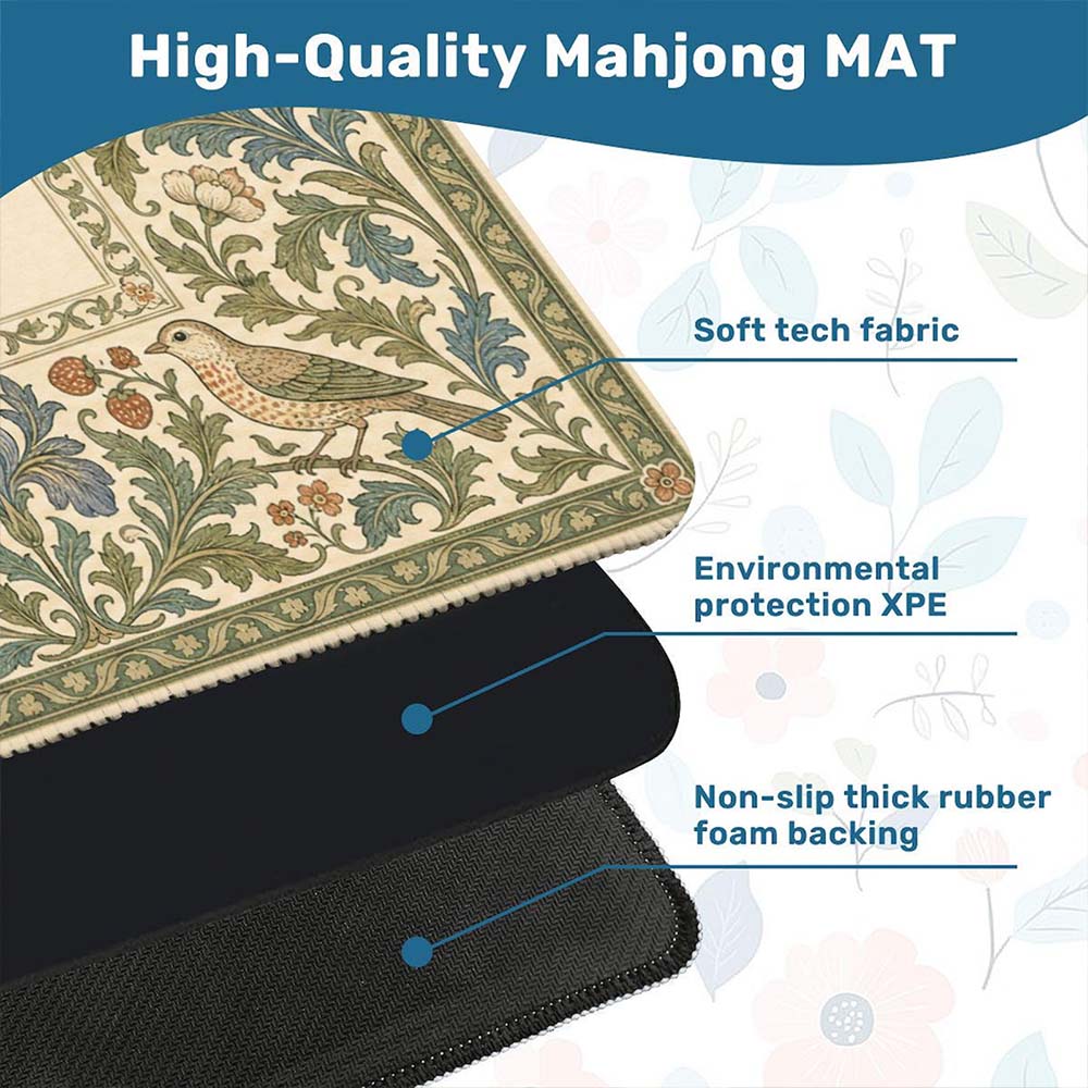 William Morris Inspired Mahjong Mat Arts and Crafts Thrush & Strawberry Game Mat Victorian Botanical Non Slip Mat