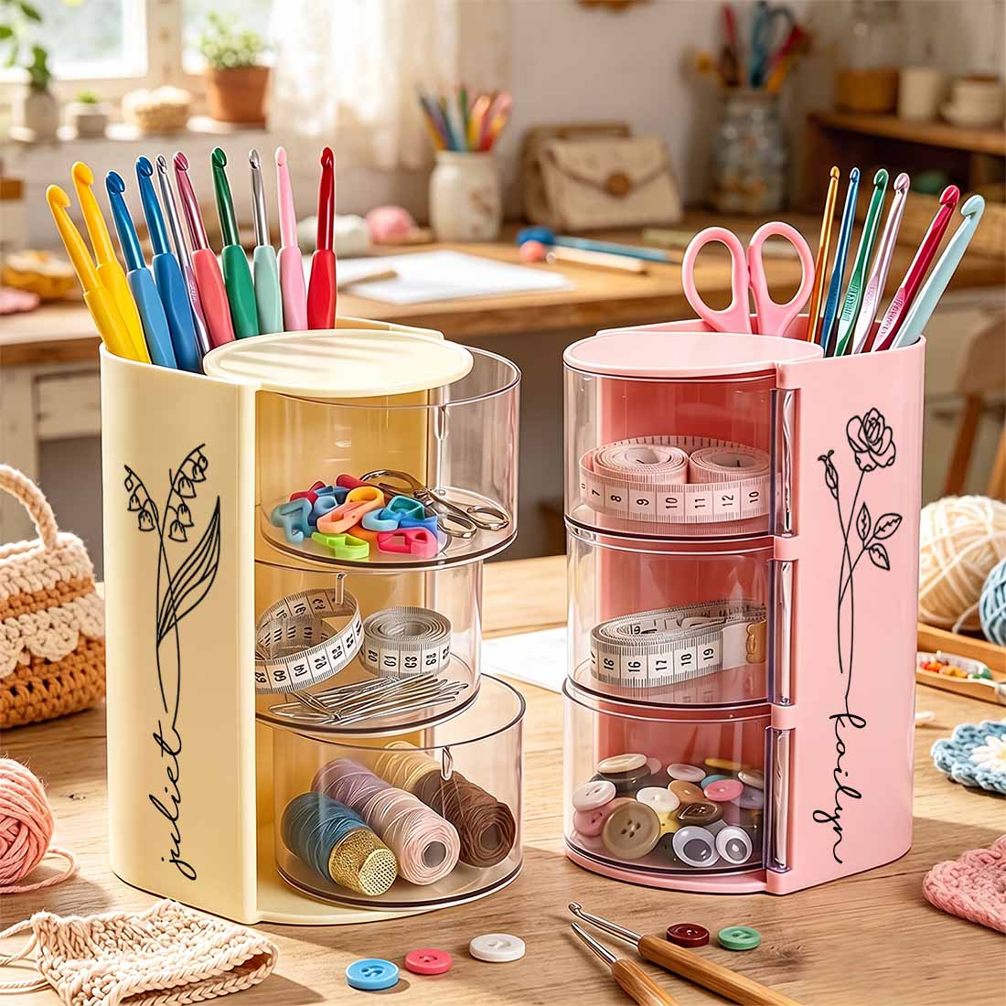 Rotary Crocheting Tools Storage Box Transparent Dust Multi Layer Square Crochet Tools Storage Rack