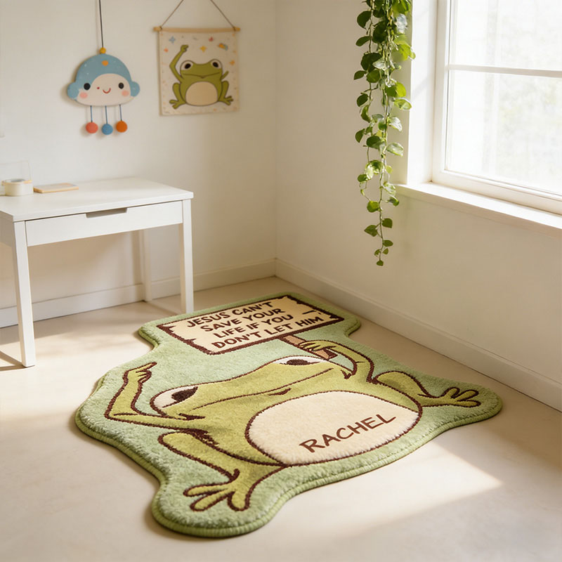 Personalize Jesus Save you Frog Christian Rug with Custom Name Faith Rug Religious Gift Christian Gift for Jesus Lover