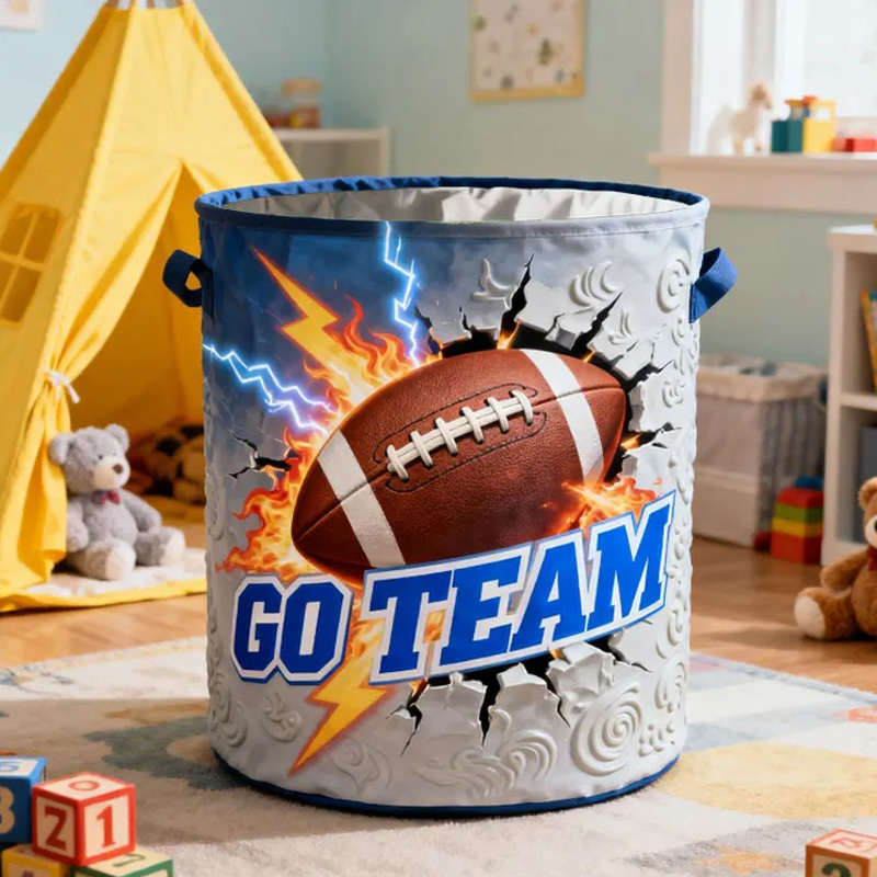 Personalized Football Storage Basket with Bold Lightning Design and Name for Young Athletes and Fans
