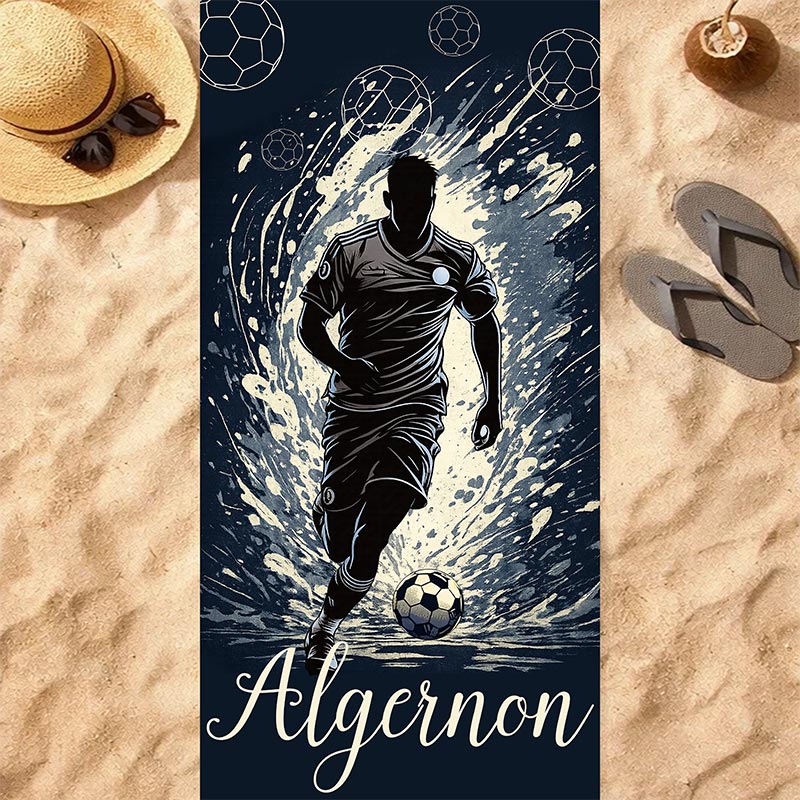 Personalized Soccer Beach Towel Kick of Fire Custom Name Gift for Soccer Lovers