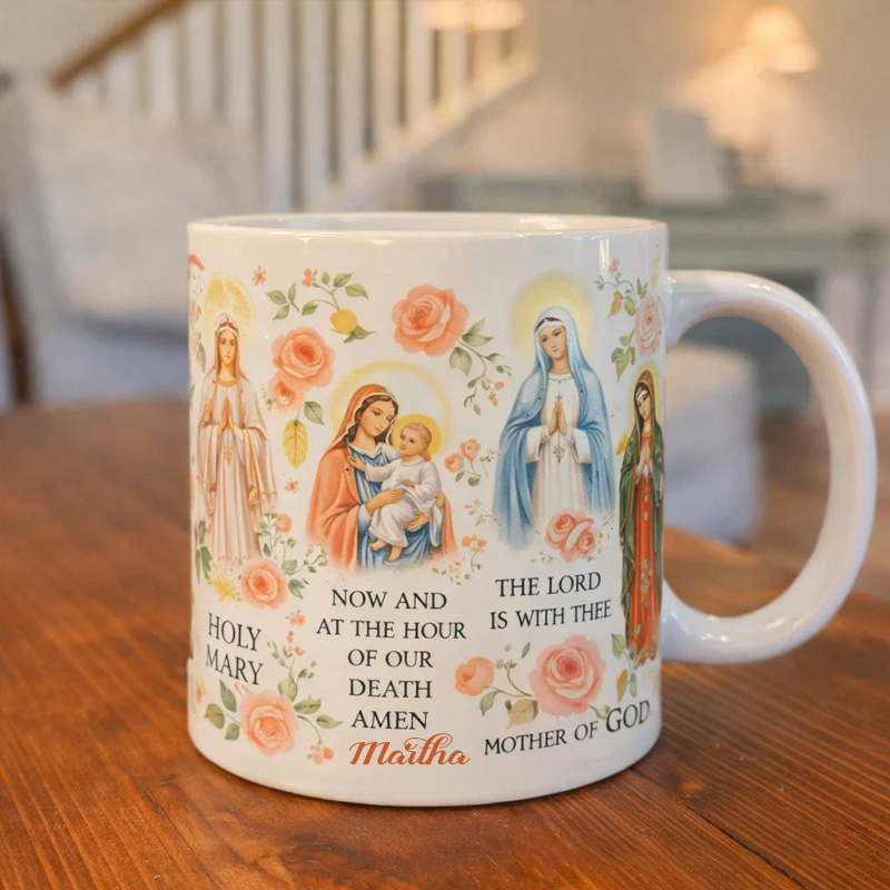 Personalized Hail Mary Prayer 11oz 15oz Ceramic Mug with Custom Name Catholic Coffee Mug Religious Gift for Women