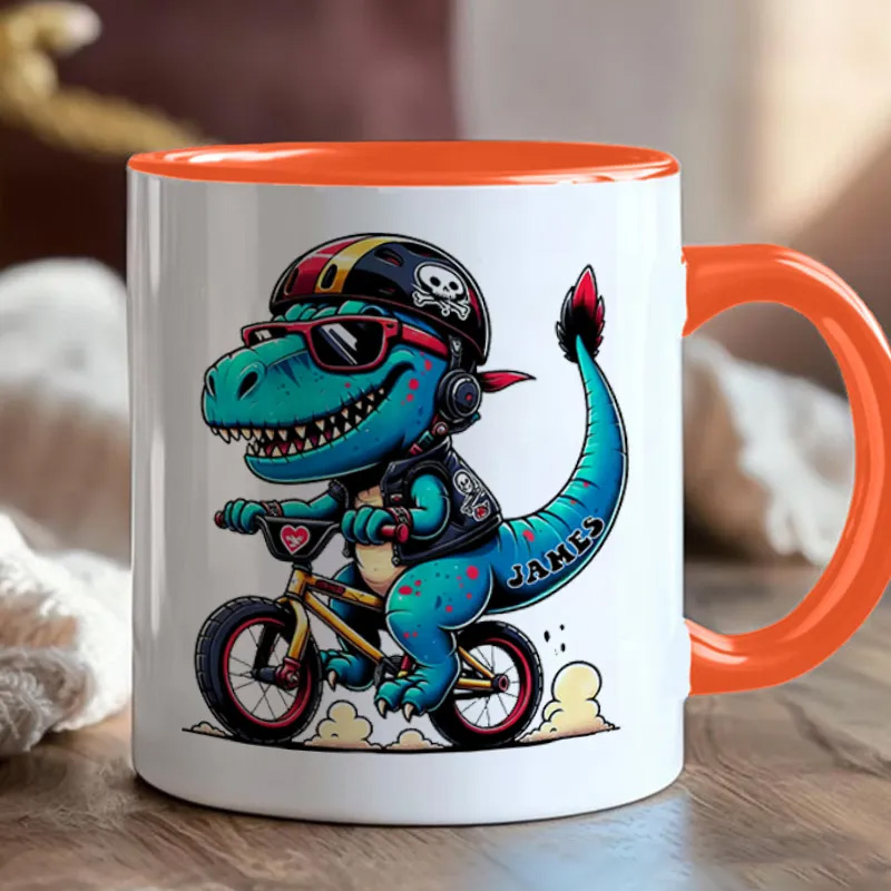Personalized Bicycle Mug Dino Rider Bike Kids Mug Race Bike Mug Bicycle Mug Bicycle Coffee Cup Bicycle Tea Cup for Cyclistsfor Biker Cycling Riding Lovers
