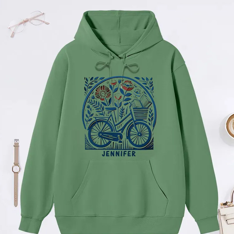 Personalized Hoodie Floral Book Lover Reading Gift Cyclist Hobbyist Bike Rider Hoodie Bicycle Lovers