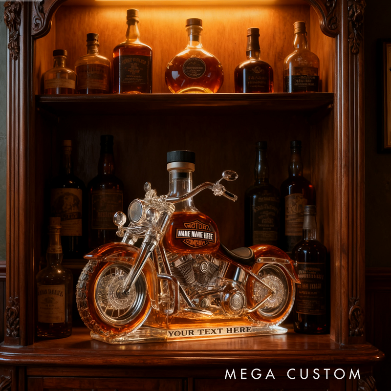 Personalized Retro Motorcycle Shape Glass Whiskey Bottle Custom Name Gifts