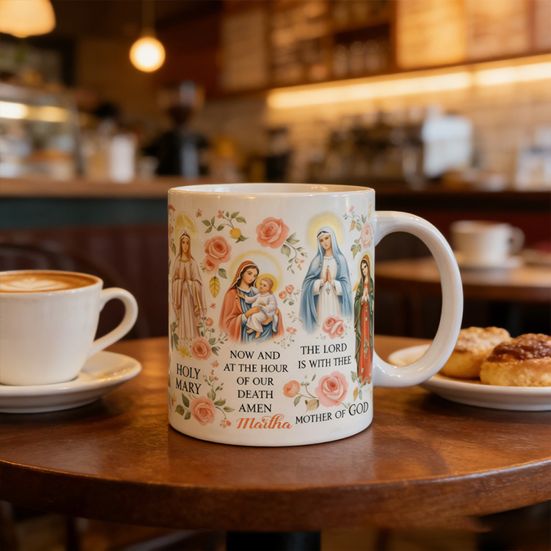Personalized Hail Mary Prayer 11oz 15oz Ceramic Mug with Custom Name Catholic Coffee Mug Religious Gift for Women