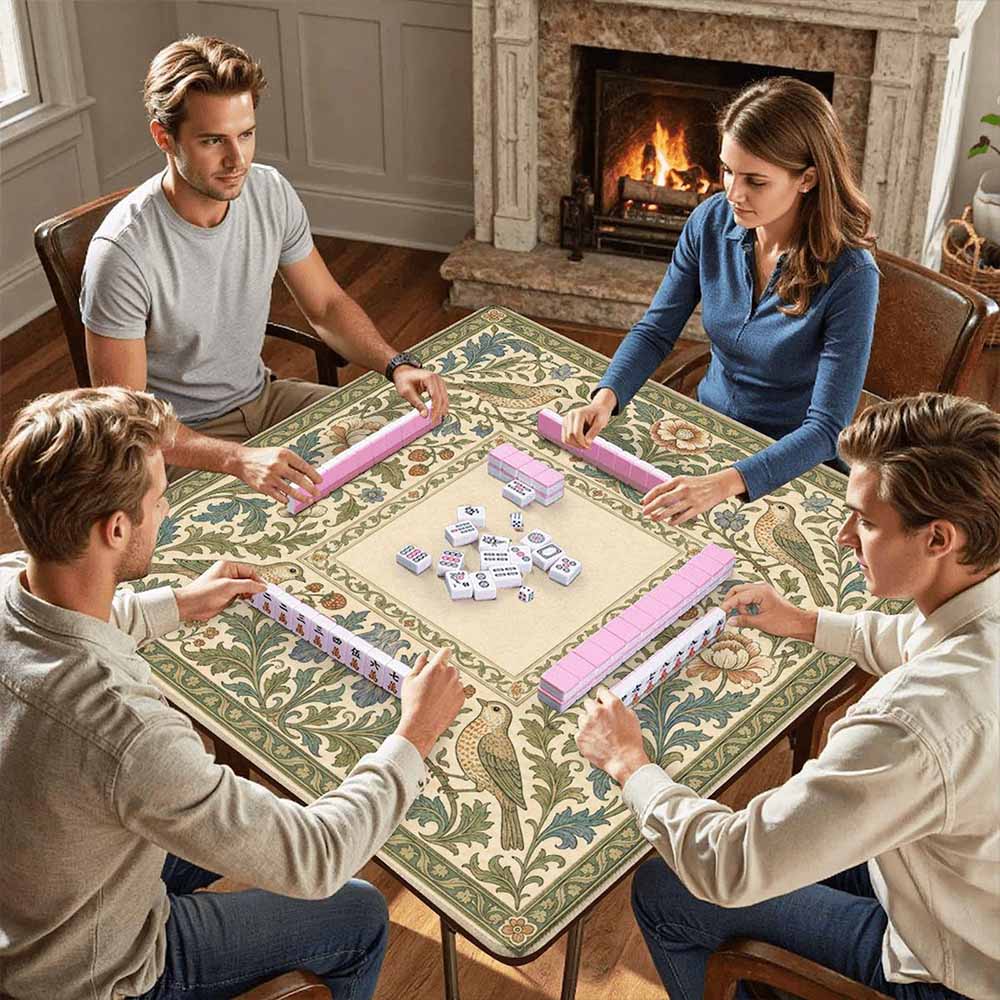 William Morris Inspired Mahjong Mat Arts and Crafts Thrush & Strawberry Game Mat Victorian Botanical Non Slip Mat