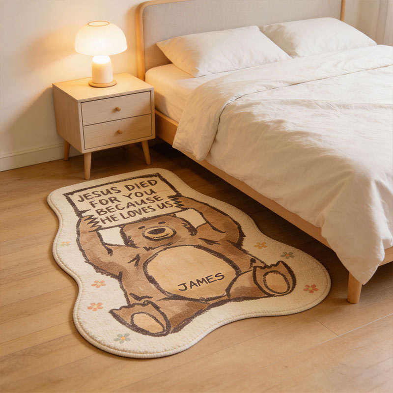 Personalize Jesus Loves us Bear Christian Rug with Custom Name Faith Rug Religious Gift Christian Gift for Jesus Lover