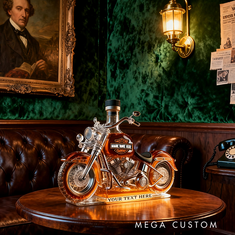 Personalized Retro Motorcycle Shape Glass Whiskey Bottle Custom Name Gifts