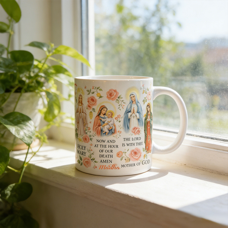 Personalized Hail Mary Prayer 11oz 15oz Ceramic Mug with Custom Name Catholic Coffee Mug Religious Gift for Women