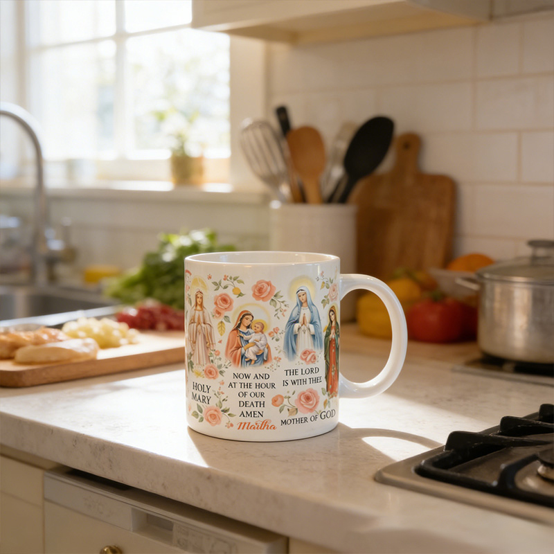 Personalized Hail Mary Prayer 11oz 15oz Ceramic Mug with Custom Name Catholic Coffee Mug Religious Gift for Women