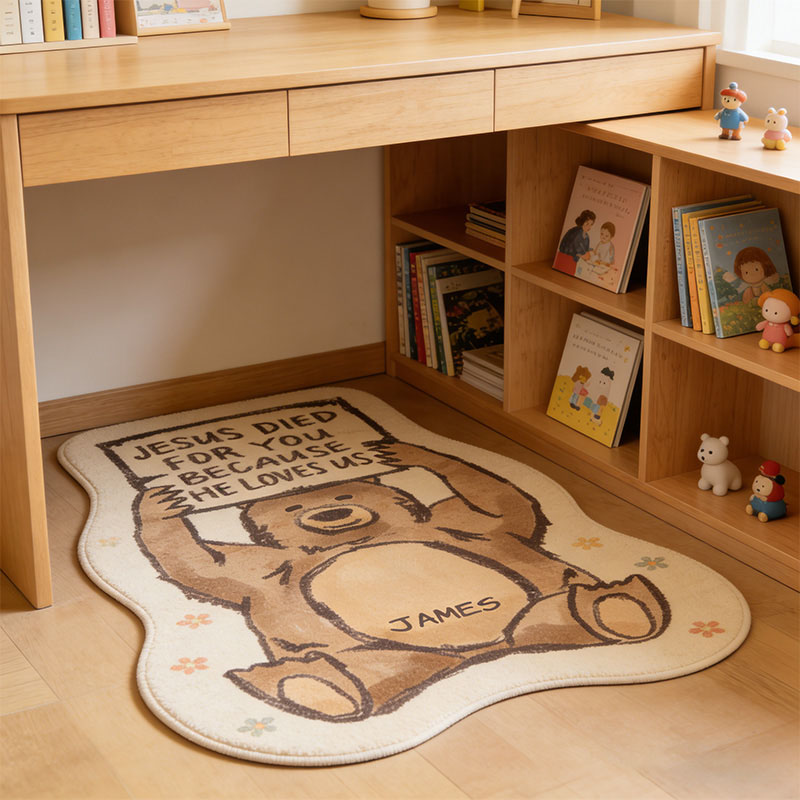 Personalize Jesus Loves us Bear Christian Rug with Custom Name Faith Rug Religious Gift Christian Gift for Jesus Lover