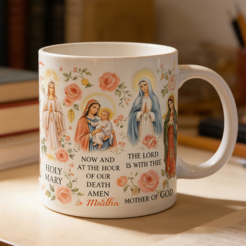 Personalized Hail Mary Prayer 11oz 15oz Ceramic Mug with Custom Name Catholic Coffee Mug Religious Gift for Women