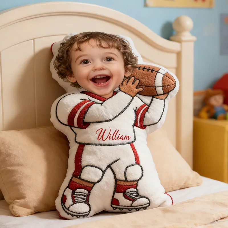 Personalized Football Player Photo Doll Pillow Custom Face Gift for Kids