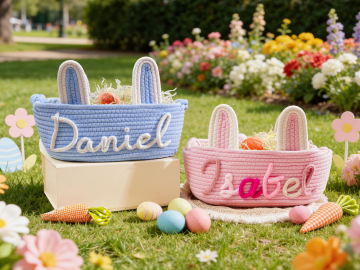 Personalized easter Basket, Easter Basket 2026 with Name, Easter Egg Hunt Gift for Kids,Spring Decor Basket,
