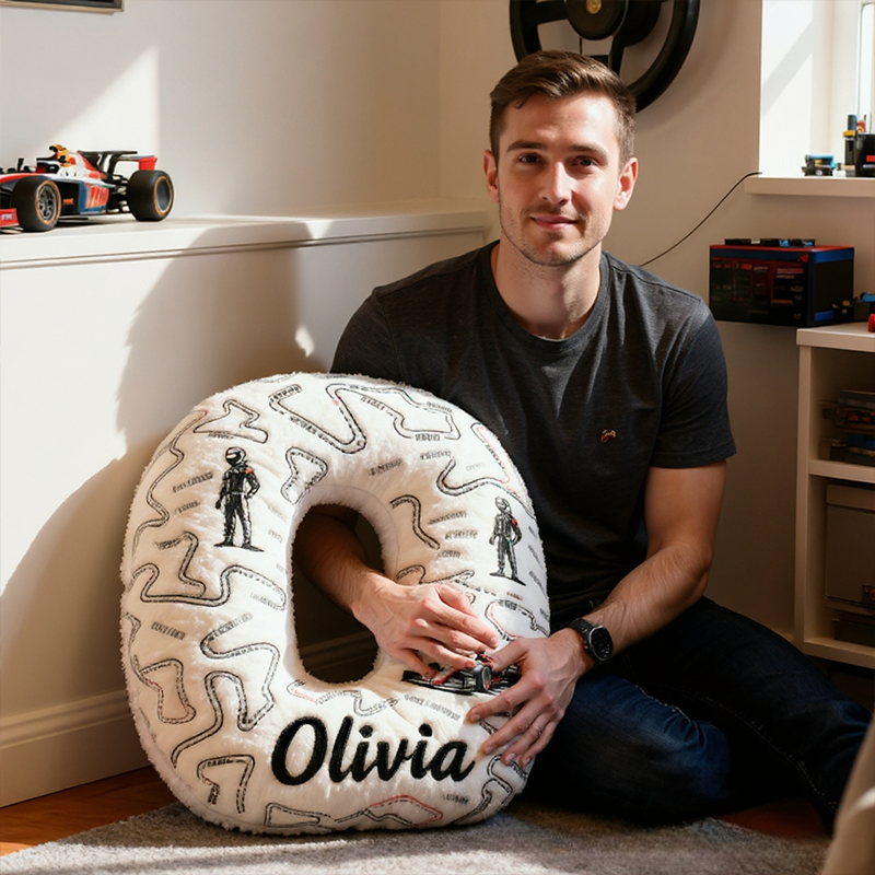 Personalized Race Track Pillow Custom Name 3D Graphic Print Cushion Gift for Racers and Racing Lovers