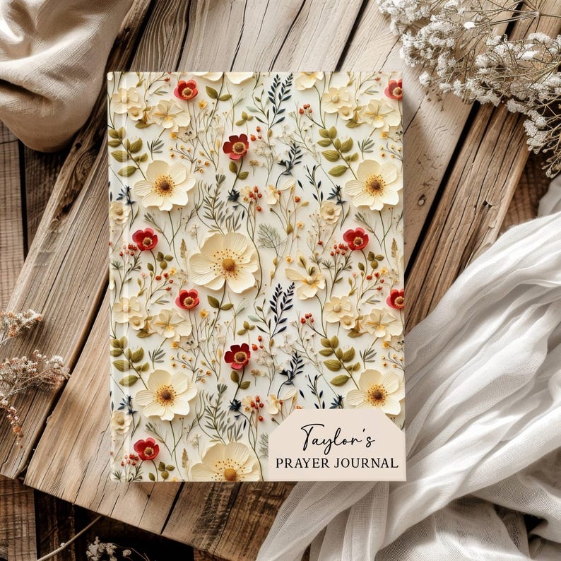 Personalized prayer journal for women with name wildflower floral cover Christian gift hardcover lined notebook