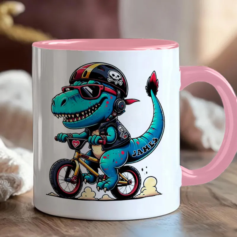 Personalized Bicycle Mug Dino Rider Bike Kids Mug Race Bike Mug Bicycle Mug Bicycle Coffee Cup Bicycle Tea Cup for Cyclistsfor Biker Cycling Riding Lovers