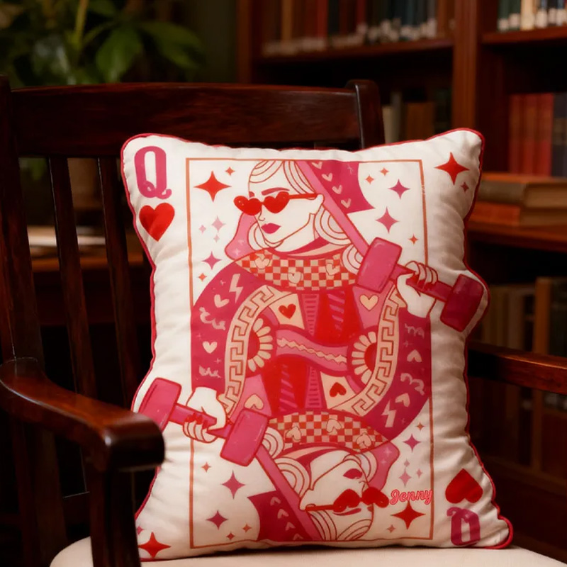 Personalized Graphic 3D Print Pillow Pillow Workout Queen of Hearts Gym Girl Sublimation Design Lift Heavy Shit Gym Rat Weightlifting Pillow for Gym Lovers