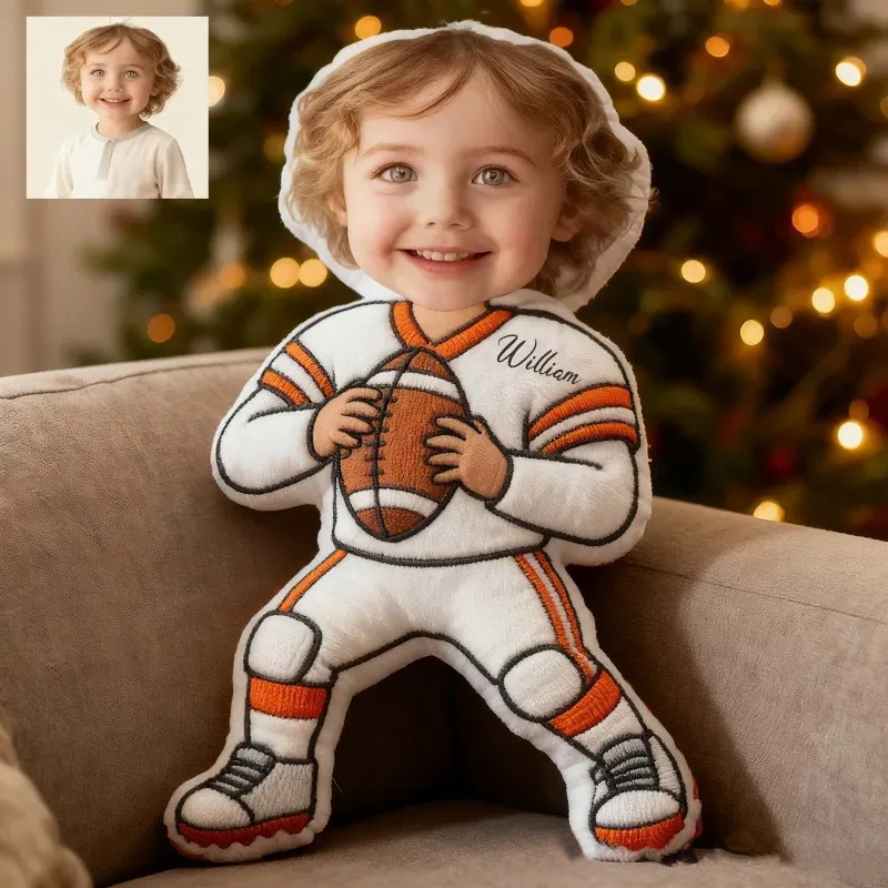 Personalized Football Player Photo Doll Pillow Custom Face Gift for Kids
