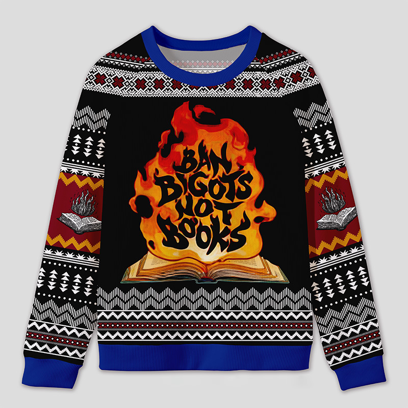 Personalized Anti Book Ban Humor Ugly Sweater Office Holiday Party Gift for Book Defenders