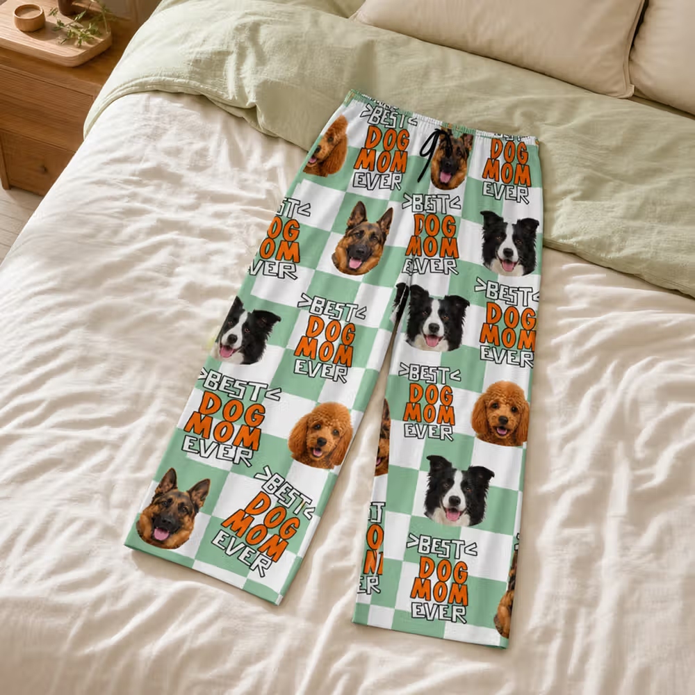 Personalized Multicolor Best Ever Dog Cat Photo Soft Cozy Warm Pajama Pants with Name Home Wear Birthday Gift for Pet Lover Family