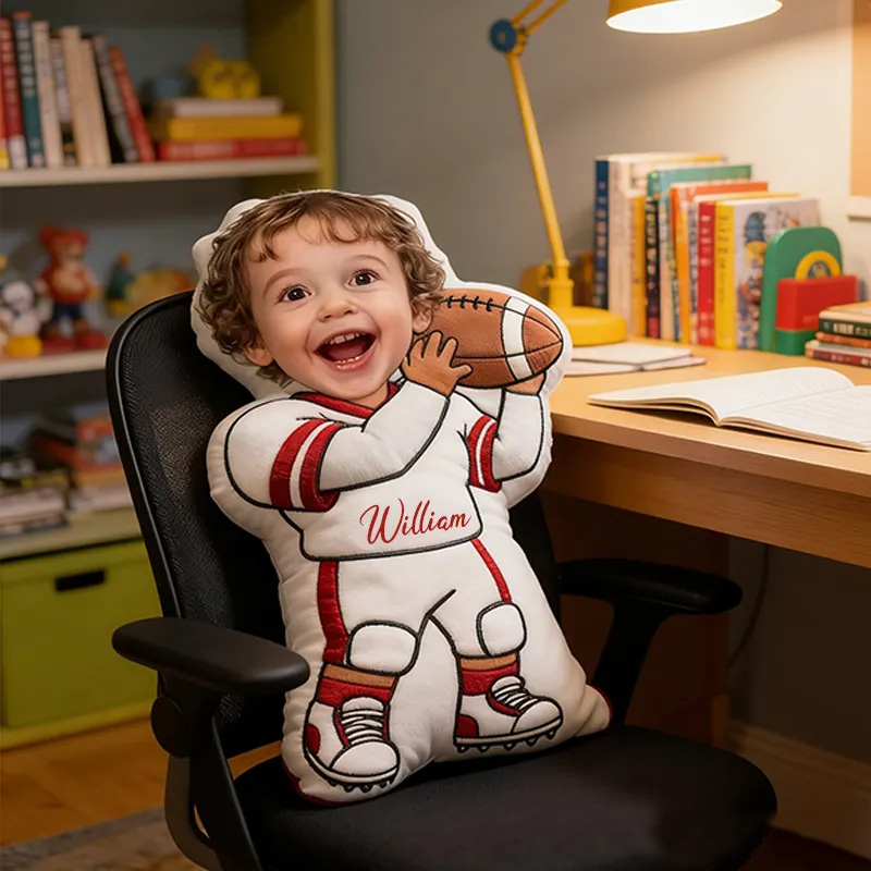 Personalized Football Player Photo Doll Pillow Custom Face Gift for Kids
