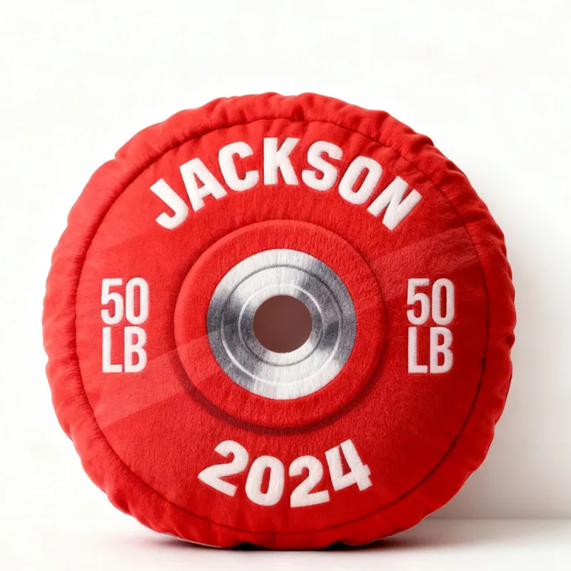Personalized Weight Lifting Plate Name Pillow Graphic 3D Print Gift Ideas Exercise Themed Christmas Weightlifting Workout Pillow Comfortable Christmas Decor for Gym Lovers