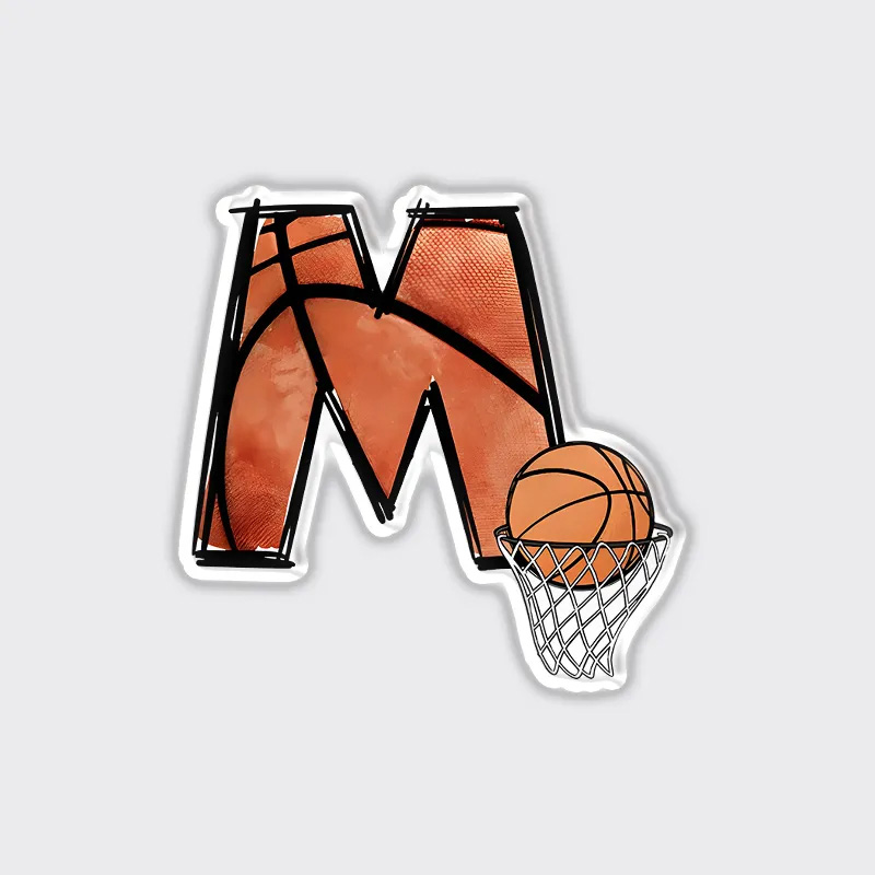Personalized Basketball Refrigerator Magnet with Custom Initial and Basketball Hoop Design