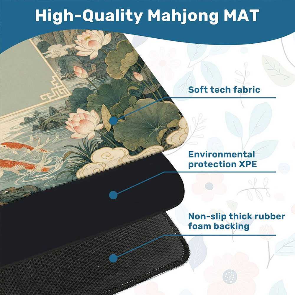 Chinese Landscape Mahjong Mat Shan Shui Crane Koi & Lotus Pavilion Game Mat Classical Chinese Art Non Slip Sages of the Past
