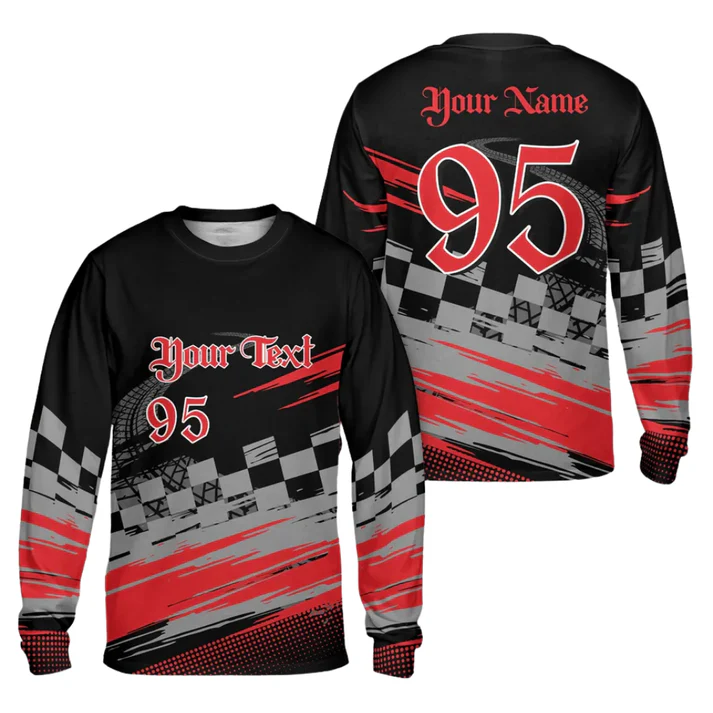 Personalized Checkered Flag Racing Custom Name Number Long Sleeve Shirt