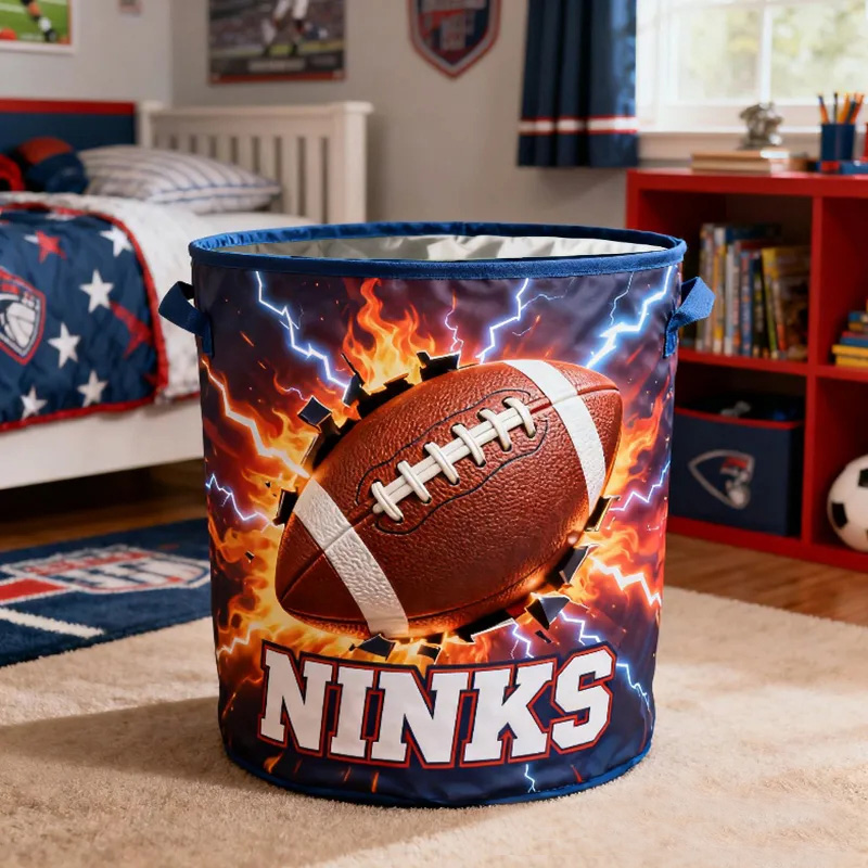 Personalized Football Storage Basket with Bold Lightning Design and Name for Young Athletes and Fans