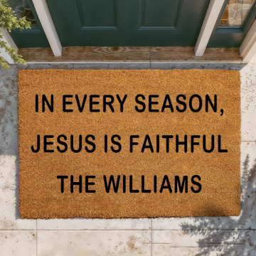 Personalized in Every Season Jesus is Faithful Doormat with Custom Family Name Non-Slip Durable Front Door Decor Christian Welcome Mat Religious Gift