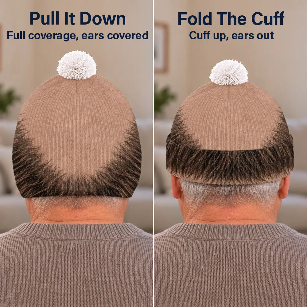 Funny Gag Gift For Him - Personalized Bald Head Bobble Beanie Hat