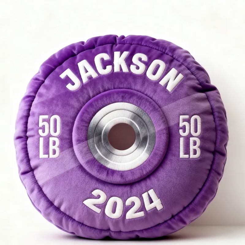 Personalized Weight Lifting Plate Name Pillow Graphic 3D Print Gift Ideas Exercise Themed Christmas Weightlifting Workout Pillow Comfortable Christmas Decor for Gym Lovers