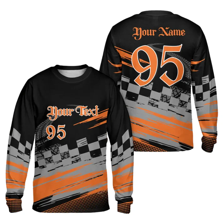 Personalized Checkered Flag Racing Custom Name Number Long Sleeve Shirt