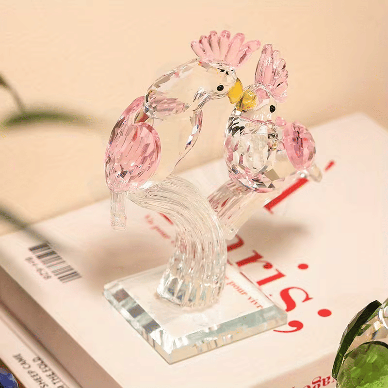 Personalized Glass Parrot Couple Figurine Decorative Bird Sculpture Perfect for Home Decor, Wedding Gifts, and Collectibles